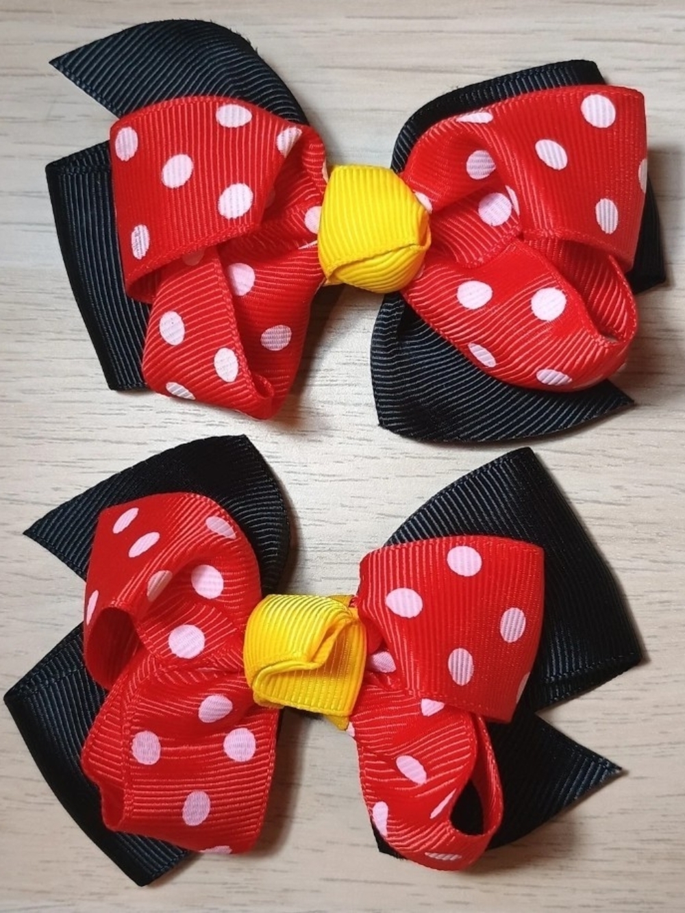 Set of 2 Red Polka Dot Bow Hair Clips for Girls, Colorful Fabric, All Hair Types